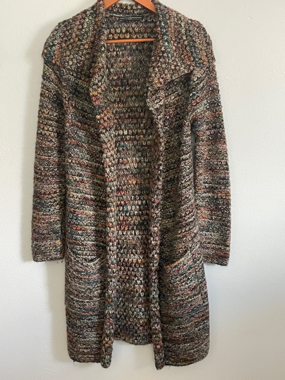 Peruvian‎ Connection Alpaca Wool Hand Knit Open Cardigan Size M